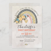 ミニマリポンパスグラスレトロレインボーボホ誕生日 招待状 (正面/裏面)