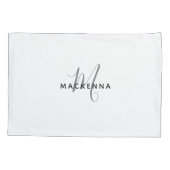 ミニマリモダンストのガーリー白いモノグラム文字名 枕カバー (裏面-左)