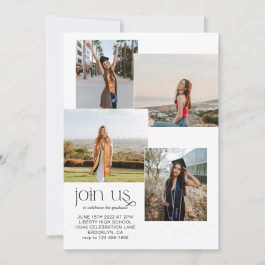 ミニマリモダンストの高級な写真コラージュ卒業 招待状 (裏面)