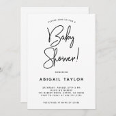 ミニマリモダンストの黒と白のベビーシャワー 招待状 (正面/裏面)