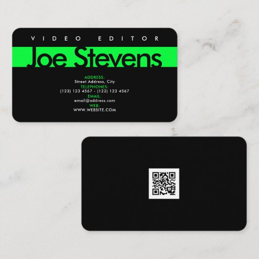 ミニマリモダンストの黒緑 名刺 (正面/裏面)