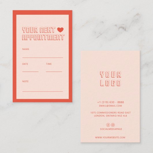 ミニマリモダンストシンプルアポイントメントカード 予約カード (正面/裏面)