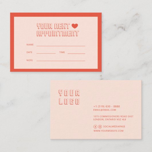 ミニマリモダンストシンプルアポイントメントカード 予約カード (正面/裏面)