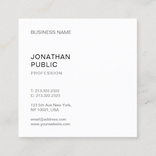 ミニマリモダンストデザイントレンディーエレガントテンプレート スクエア名刺 (裏面)