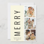 ミニマリモダンストホワイトメリークリスマス3フォトカード 招待状 (正面)