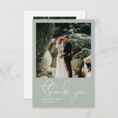 ミニマリモダンスト写シンプル真ブルー結婚ズ サンキューカード (正面/裏面)