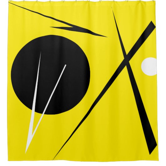 ミニマリモダンズム抽象芸術アートイエロー白黒 シャワーカーテン (正面)