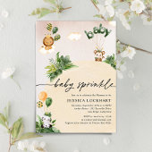 ミニマルおもしろいジャングルサファリガールベビー散水 招待状