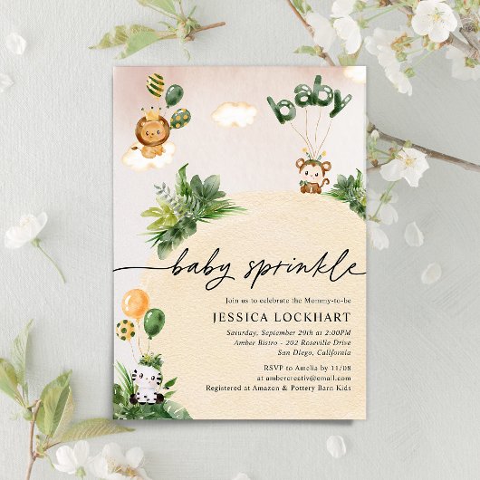 ミニマルおもしろいジャングルサファリガールベビー散水 招待状