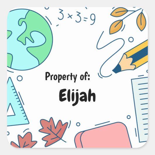 ミニマルおもしろいスクール用品パタパーソナライズされたーンS スクエアシール (正面)