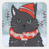 ミニマルおもしろいホリデーブラックキャットと姿勢 スクエアシール (正面)