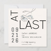 ミニマルおもしろいモダンフローラダスティブルー 招待状 (正面)