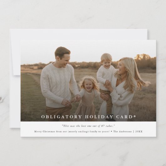 ミニマルおもしろい主義の家族の写真の義務的クリスマス シーズンカード (正面)