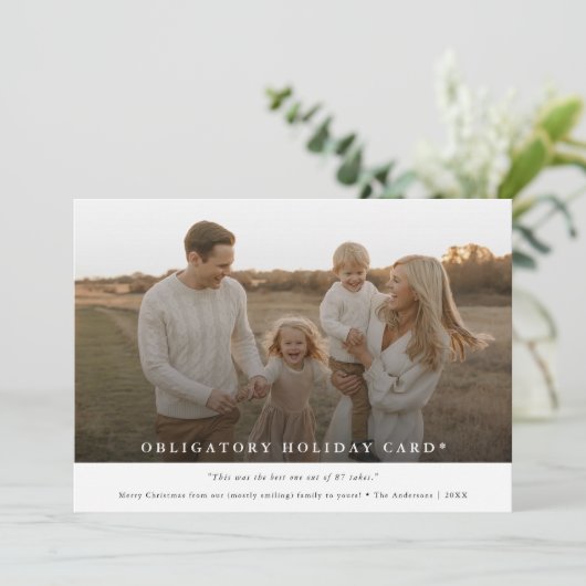 ミニマルおもしろい主義の家族の写真の義務的クリスマス シーズンカード (スタンド正面)