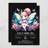 ミニマルおもしろい妖精誕生日 招待状 (正面/裏面)