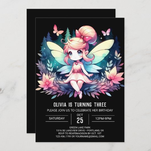 ミニマルおもしろい妖精誕生日 招待状