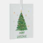 ミニマルおもしろい水色ツリーオーナメント ガラスオーナメント (正面右)