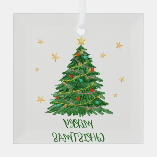 ミニマルおもしろい水色ツリーオーナメント ガラスオーナメント (裏面)