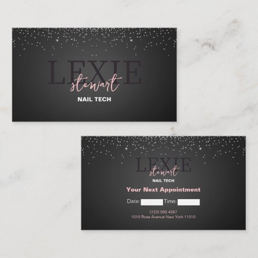 ミニマルおよびエレガント爪、 ネイル技術アポイントメント 名刺 (正面/裏面)