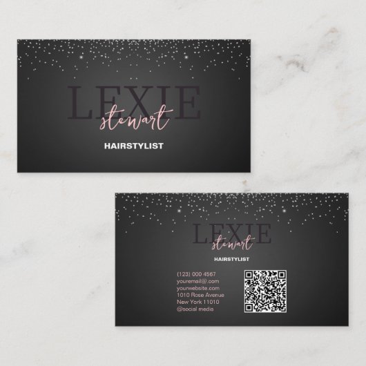 ミニマルおよびエレガント美容師QRコード 名刺 (正面/裏面)