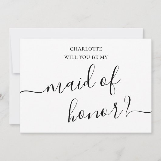 ミニマルおよびシンプルメイド・オブ・オーナー(花嫁付き添い人)提案カード 招待状 (正面)