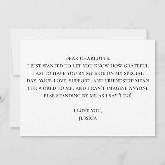 ミニマルおよびシンプルメイド・オブ・オーナー（花嫁付き添い人）提案カード 招待状 (裏面)