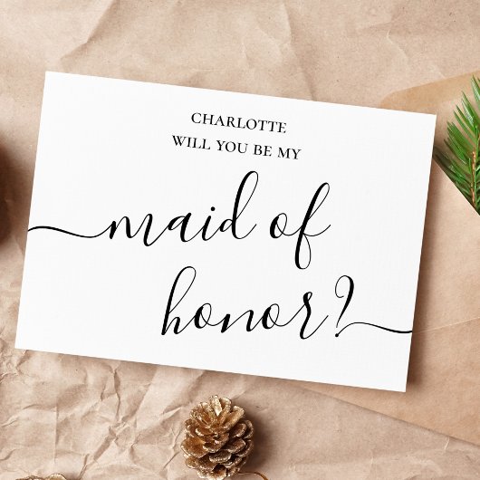ミニマルおよびシンプルメイド・オブ・オーナー(花嫁付き添い人)提案カード 招待状