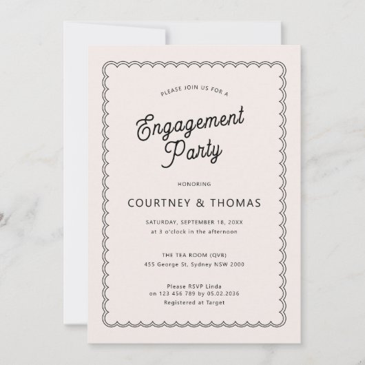 ミニマルおよびシンプル婚約パーティ 招待状 (正面)