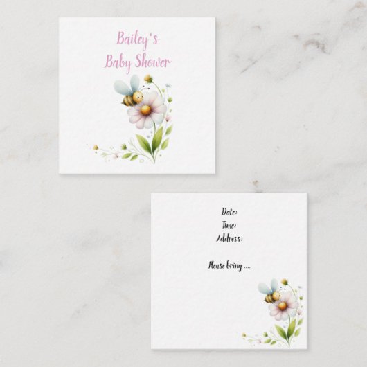 ミニマルお洒落スビー赤ちゃんシャワー エンクロージャーカード (正面/裏面)