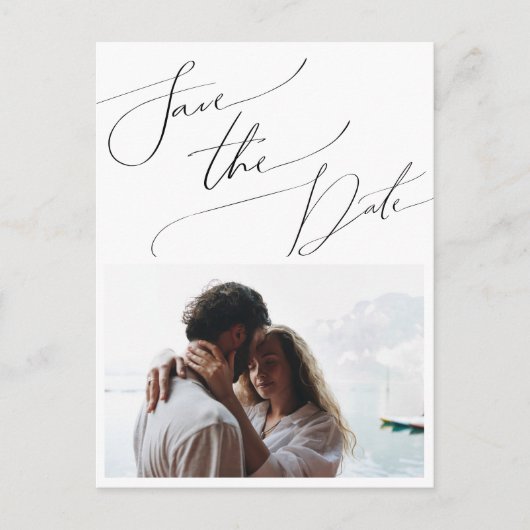 ミニマルお洒落リストのスクリプト写真の日付の保存 インビテーションポストカード (正面)