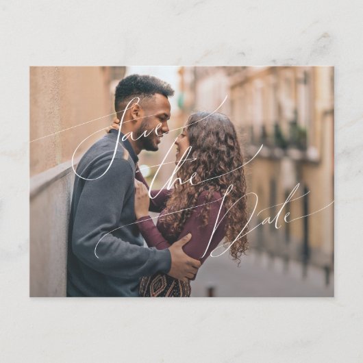 ミニマルお洒落リストのスクリプト写真の日付の保存 インビテーションポストカード (正面)