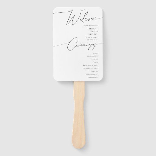 ミニマルお洒落リストスクリプト結婚式 プログラム ハンドファン (正面)
