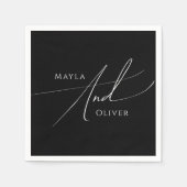 ミニマルお洒落リストスクリプト |ブラック結婚ズ スタンダードカクテルナプキン (正面)
