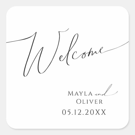 ミニマルお洒落リストスクリプト |結婚へようこそ スクエアシール (正面)