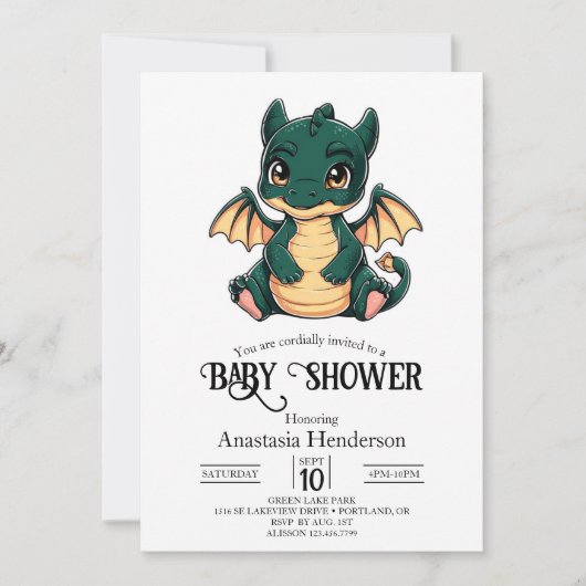 ミニマルお洒落リストデジタルドラゴンベビーシャワー 招待状 (正面)