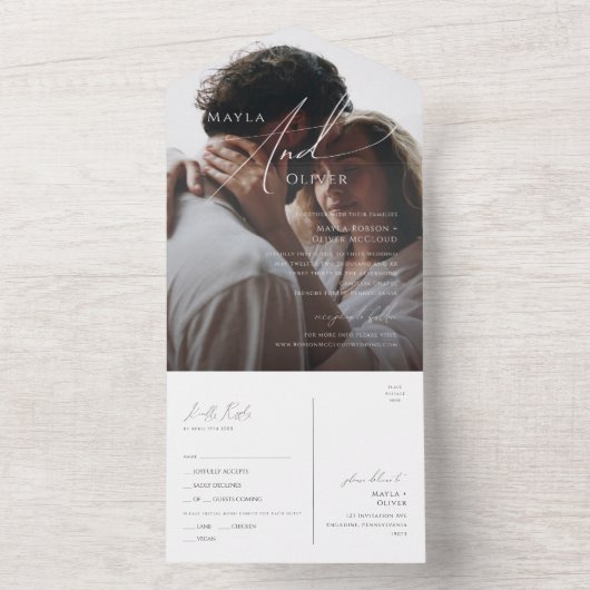 ミニマルお洒落リストフォトシールと送信Al オールインワン招待状 (内側)