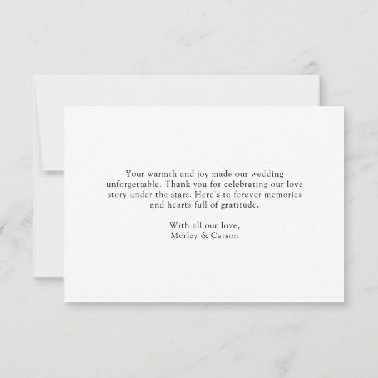 ミニマルお洒落リストブラックカスタムウェディング サンキューカード (裏面)