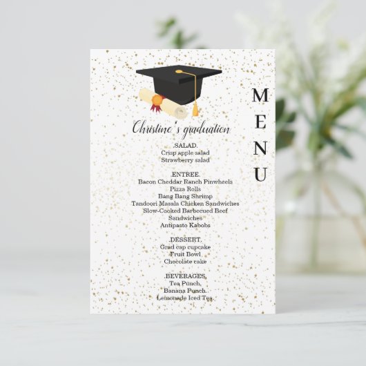 ミニマルお洒落リスト卒業パーティーディナーメニュー 招待状 (スタンド正面)