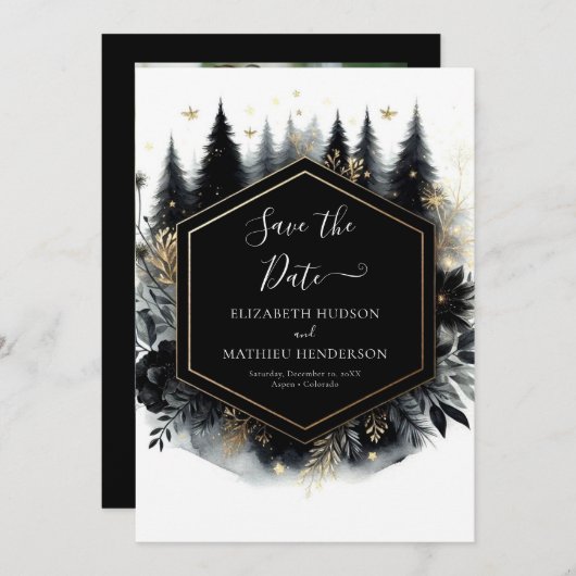 ミニマルお洒落林結婚の セーブザデート (正面/裏面)