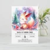 ミニマルかわいいキツネ誕生日デジタル招待 招待状 (スタンド正面)