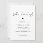 ミニマルかわいいスクリプトQRコードフォトベビーシャワー 招待状 (正面)