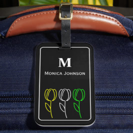 ミニマルかわいいチューリップフラワーアイコンカスタムモノグラム ラゲッジタグ