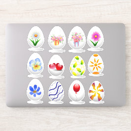 ミニマルかわいいハッピーイースターの花の漫画 シール