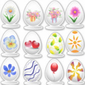 ミニマルかわいいハッピーイースターの花の漫画 シール (正面)