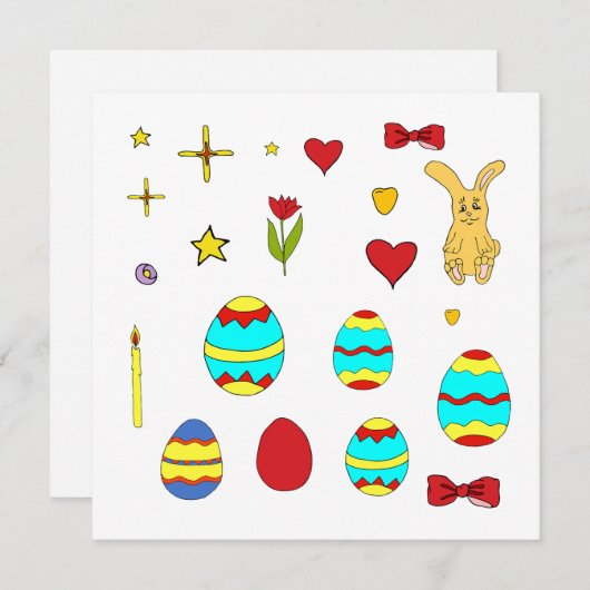 ミニマルかわいいハッピーイースター漫画 招待状 (正面/裏面)