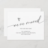 ミニマルかわいいハートスクリプト引っ越しました移動 案内状 (正面/裏面)