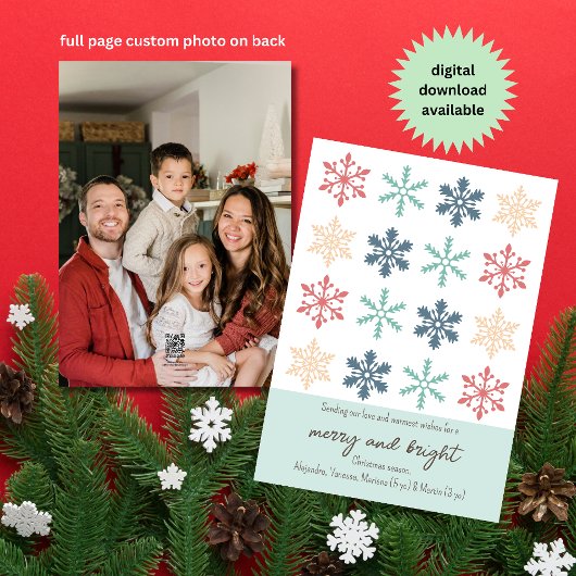 ミニマルかわいいパステル雪の結晶クリスマスフォト シーズンカード