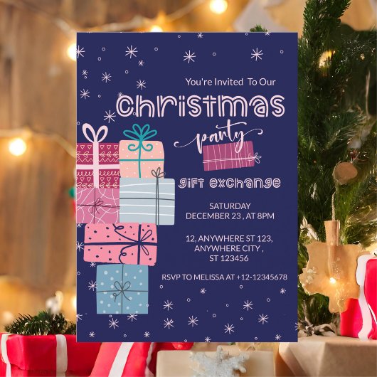 ミニマルかわいいフェスティバルカラフルギフト交換 招待状