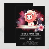 ミニマルかわいいライオン誕生日 招待状 (正面/裏面)