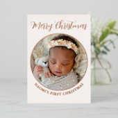 ミニマルかわいい写真メリーベビーの初めてのクリスマス 箔シーズンカード (立ち正面)